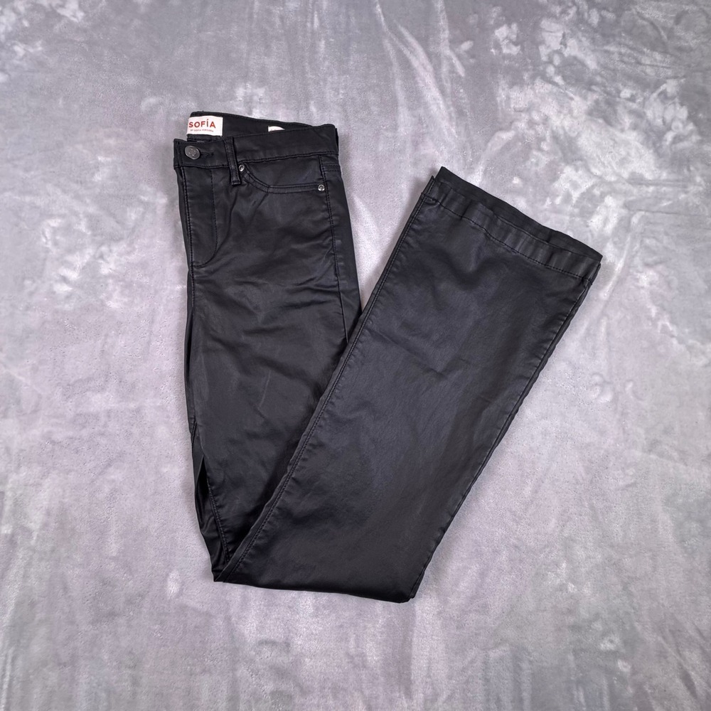 Sofia by Sofia Vergara Melisa Black Coated Flare Jeans High Rise Size 2